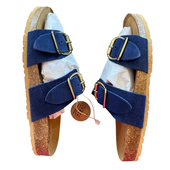 NWB Bio Gold Italian Navy Double Buckle Sandals Size 8 (39) - Picture 4 of 5